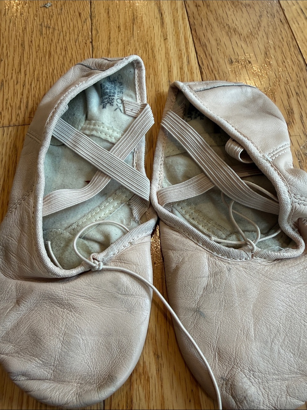 Capezio Light Pink Leather Dance Flats with Crisscross Elastic
